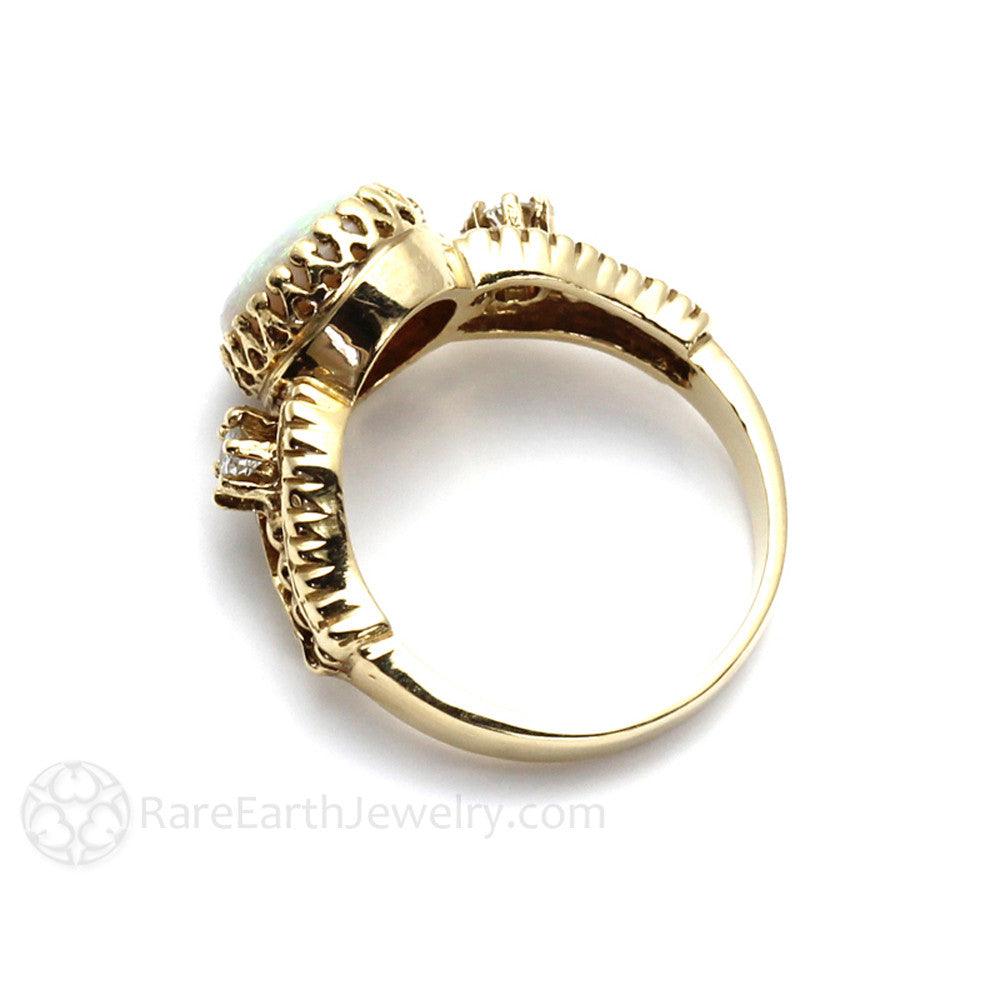 Vintage Inspired Opal Ring with Diamonds October Birthstone, Rare Earth Jewelry