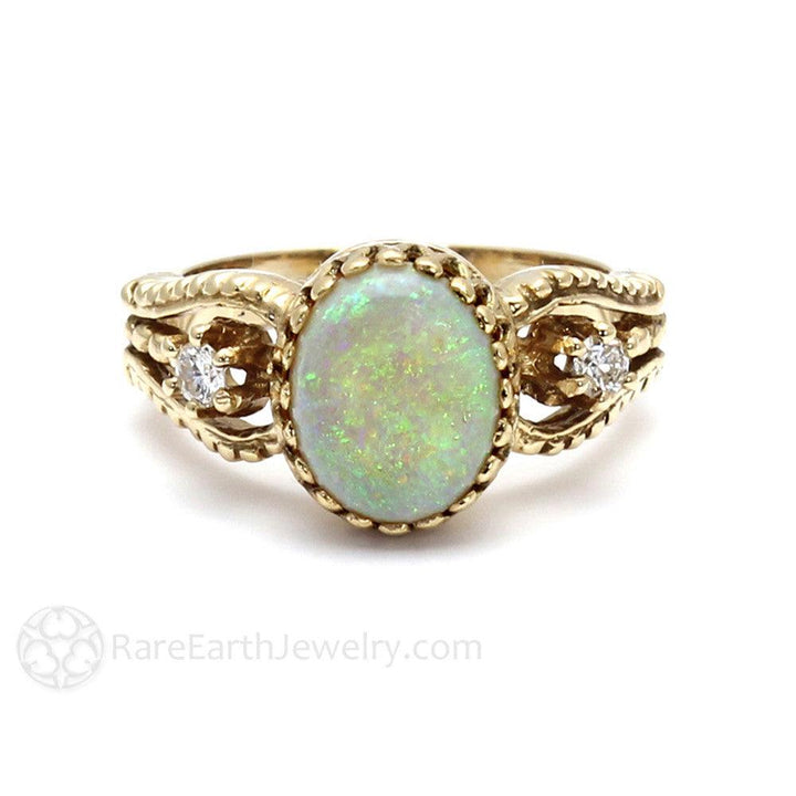 Vintage Inspired Opal Ring with Diamonds October Birthstone, Rare Earth Jewelry
