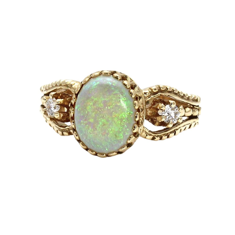 Vintage Inspired Opal Ring with Diamonds October Birthstone, Rare Earth Jewelry