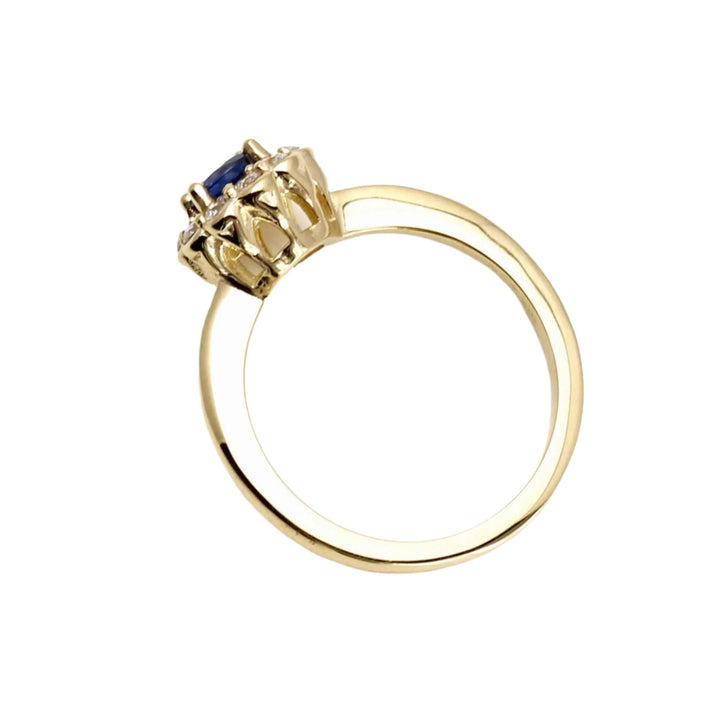 Vintage Style Natural Blue Sapphire Engagement Ring with Diamonds, Rare Earth Jewelry