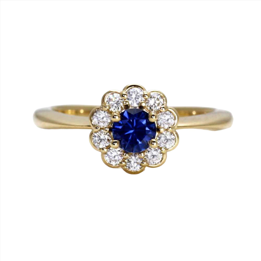 Vintage Style Natural Blue Sapphire Engagement Ring with Diamonds, Rare Earth Jewelry