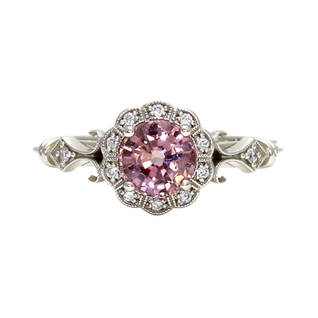 Vintage Style Pink Spinel Engagement Ring with Diamond Halo, Natural Pink Gemstone Ring with Art Deco Design, Unique Engagement Ring from Rare Earth Jewelry