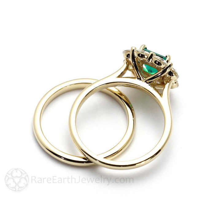 Vintage Style Emerald Ring Princess Cut Halo with Claw Prongs, Rare Earth Jewelry
