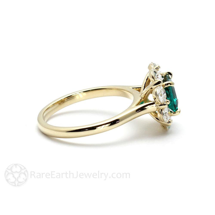 Vintage Style Emerald Ring Princess Cut Halo with Claw Prongs, Rare Earth Jewelry