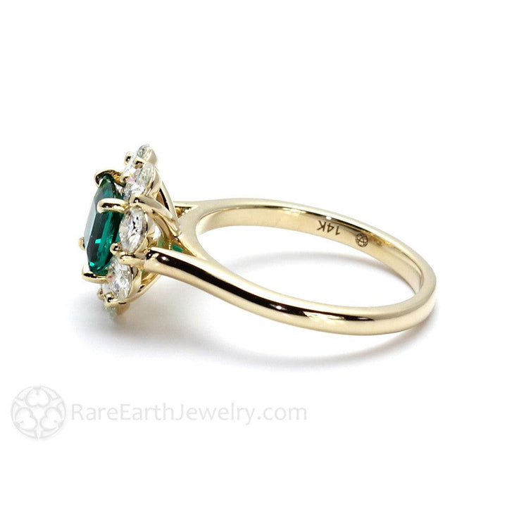 Vintage Style Emerald Ring Princess Cut Halo with Claw Prongs, Rare Earth Jewelry