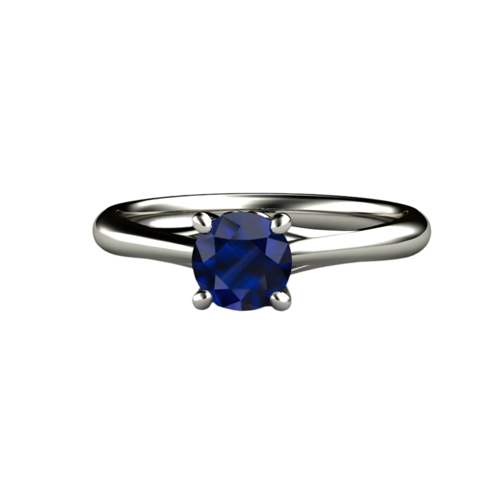 Round Blue Sapphire Solitaire Engagement Ring, Vintage Filigree Solitaire in Gold or Platinum | Rare Earth Jewelry