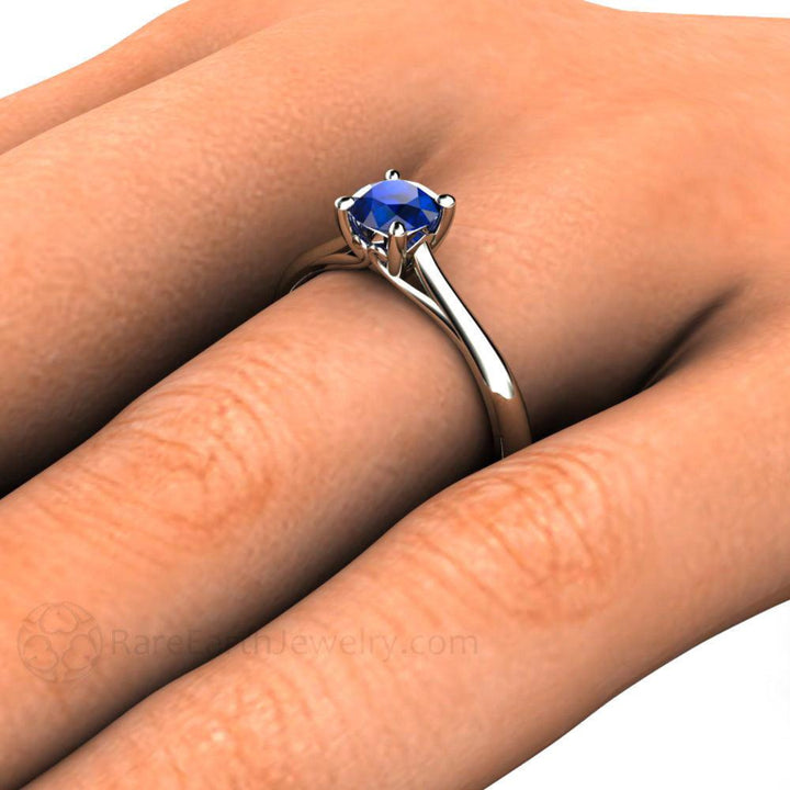 Vintage Style Blue Sapphire Solitaire, Round Sapphire Ring on the Hand, Ceylon Sapphire Ring | Rare Earth Jewelry