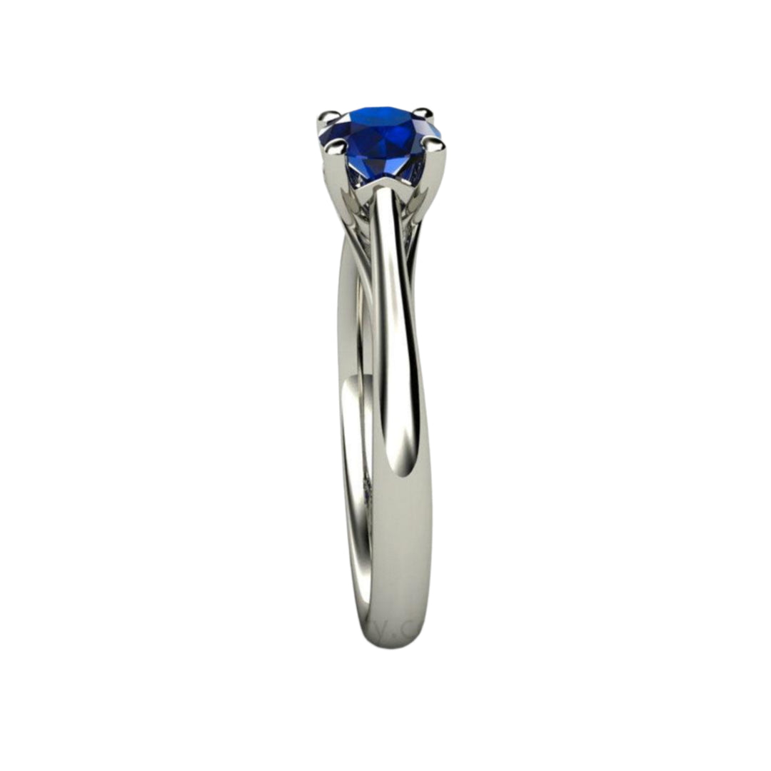 Side View Round Blue Sapphire Engagement Ring Vintage Filigree Solitaire | Rare Earth Jewelry