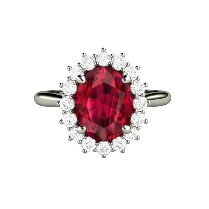 Vintage Style Ruby Engagement Ring, Oval Ruby Ring Diamond Cluster Halo, July Birthstone |  Rare Earth Jewelry