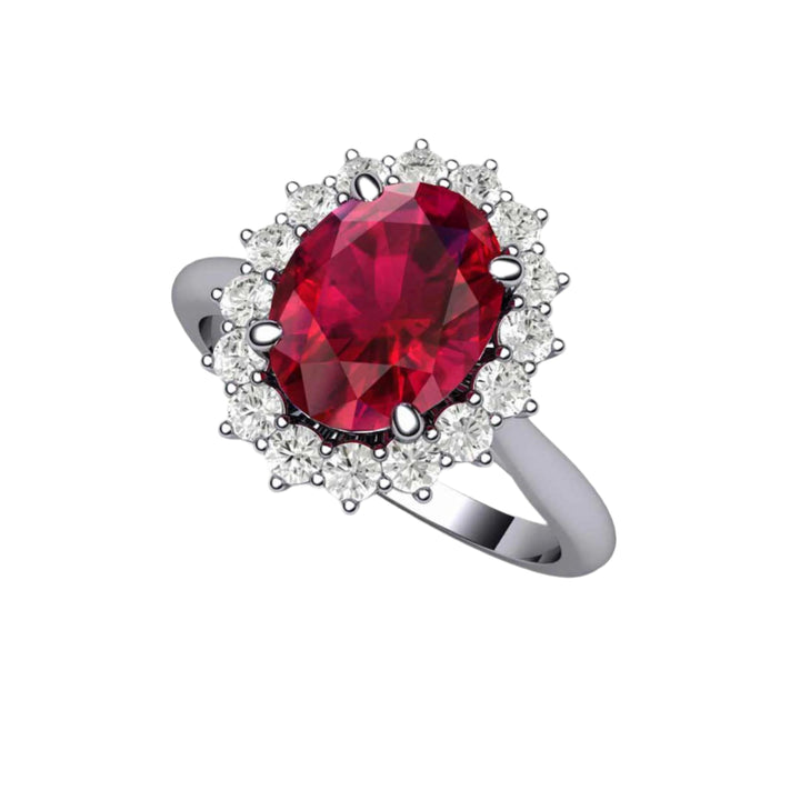 Platinum Ruby Engagement Ring, Vintage Inspired Ruby Ring, Oval  Diamond Cluster Halo | Rare Earth Jewelry