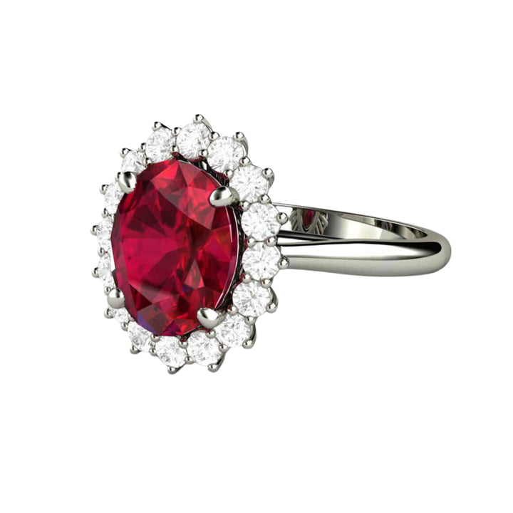 Vintage Inspired Ruby Engagement Ring, Oval Ruby Ring Diamond Cluster Halo, July Birthstone |  Rare Earth Jewelry