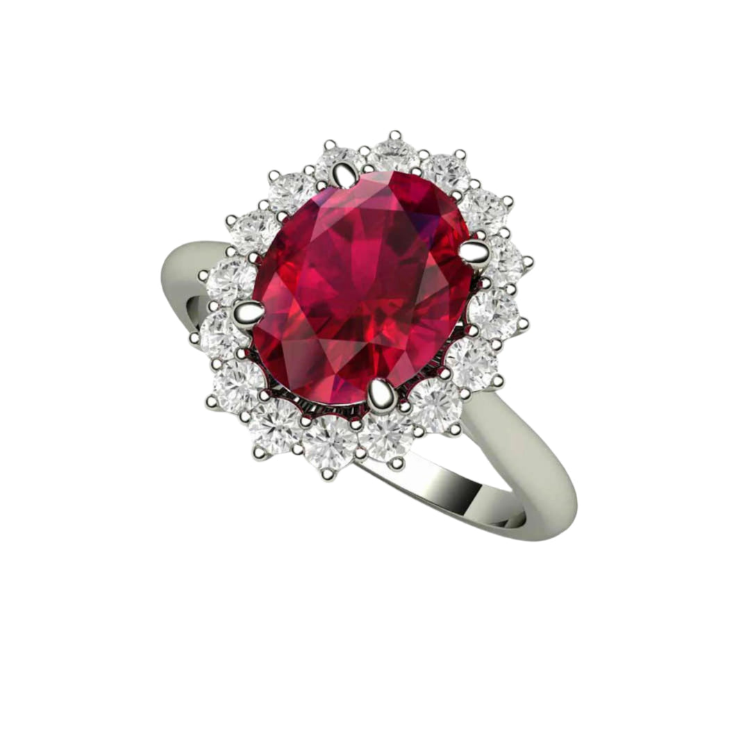 Oval Ruby Engagement Ring Vintage Style Ruby Ring with Diamond Accents, Unique Engagement Rings | Rare Earth Jewelry