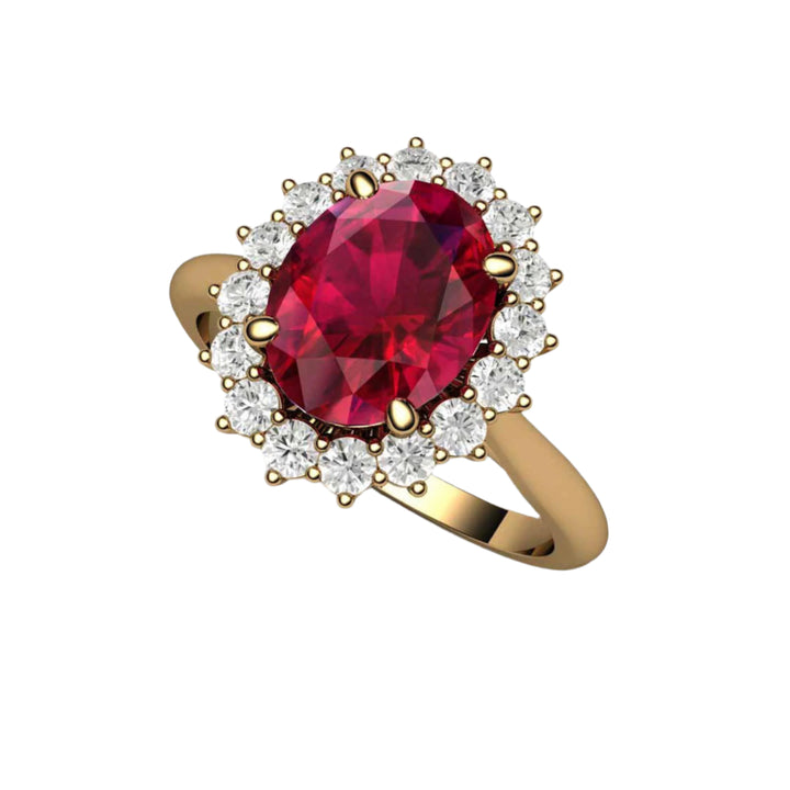 18K Yellow Gold Oval Ruby Engagement Ring, Antique Style Ruby Ring Diamond with Diamonds | Rare Earth Jewelry