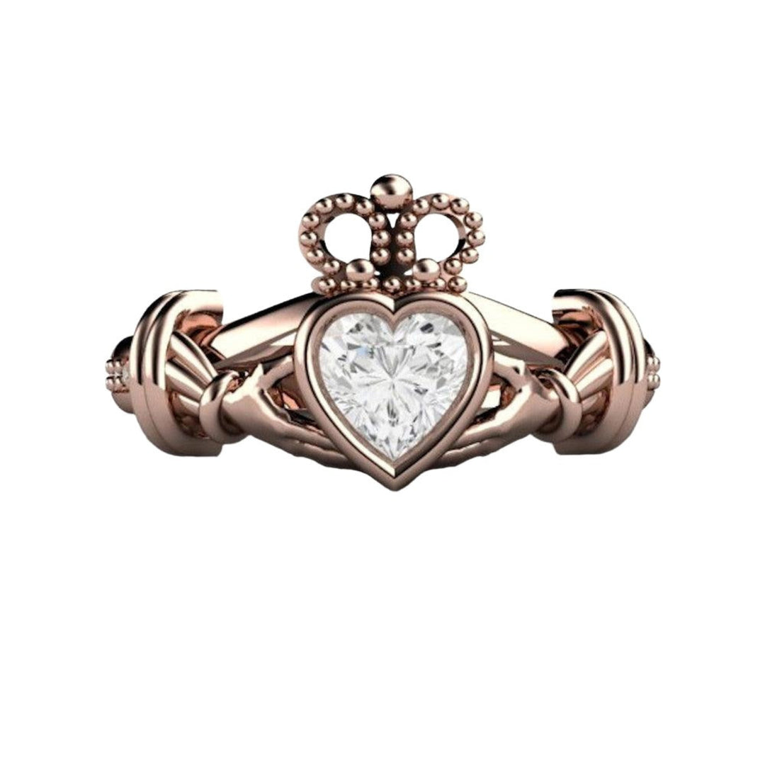 White Sapphire Claddagh Ring Irish Engagement Ring, Rare Earth Jewelry