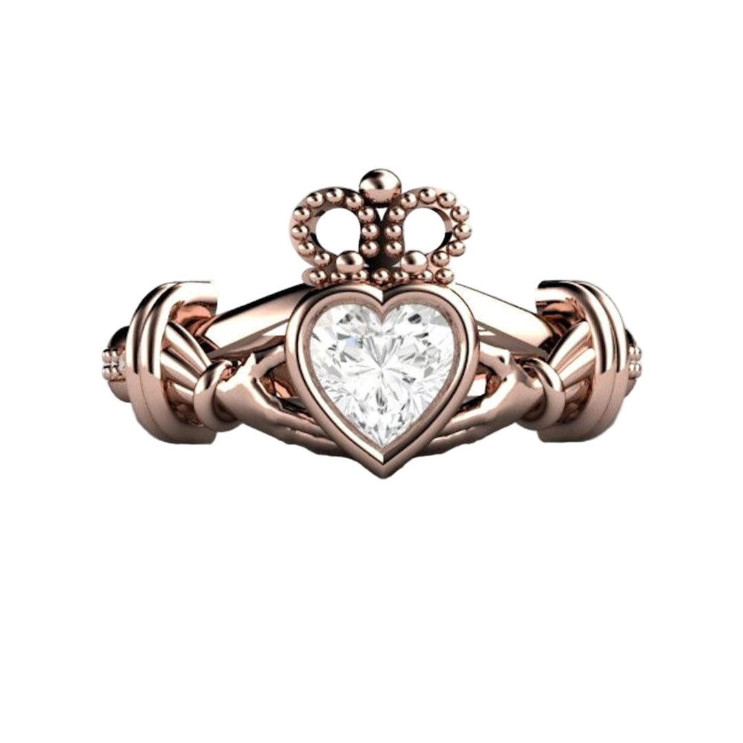 White Sapphire Claddagh Ring Irish Engagement Ring, Rare Earth Jewelry