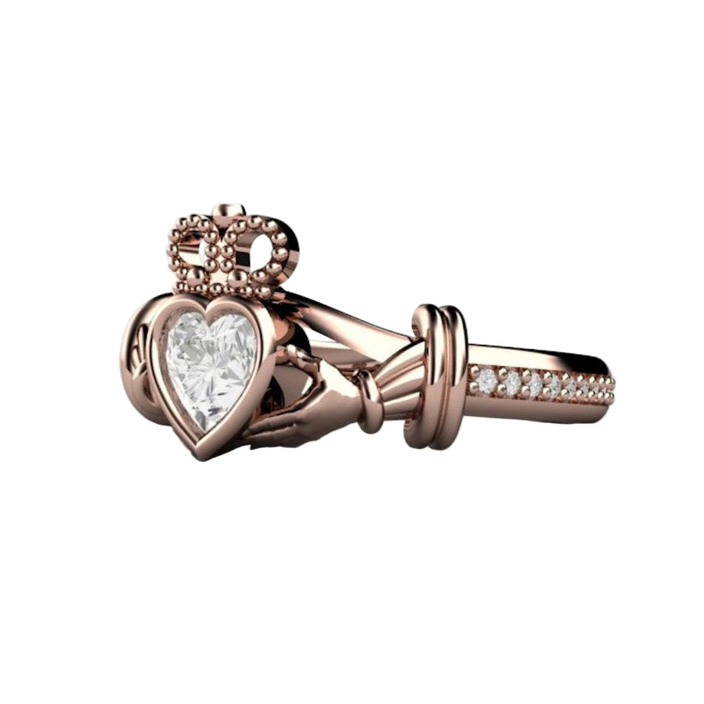 White Sapphire Claddagh Ring Irish Engagement Ring, Rare Earth Jewelry