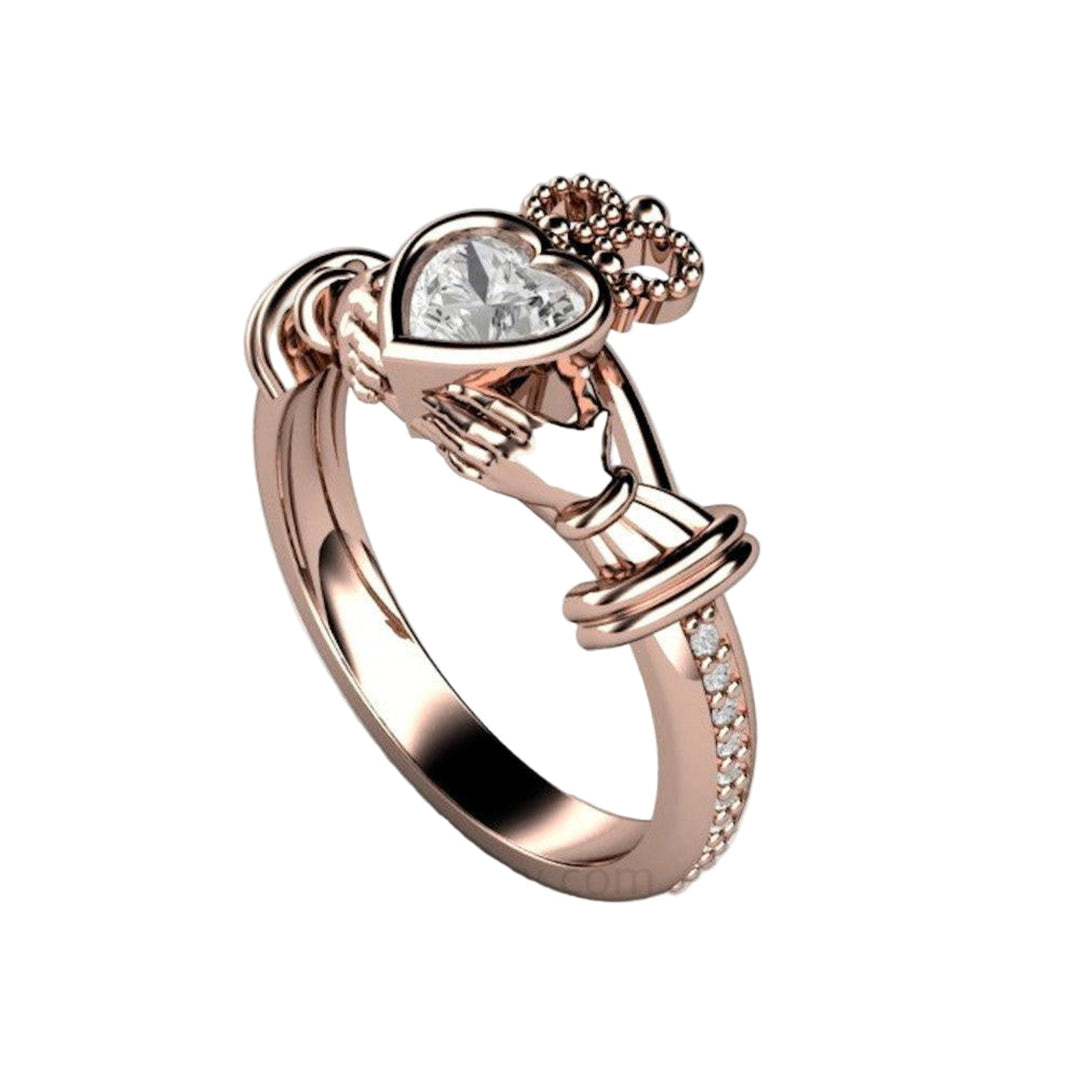 White Sapphire Claddagh Ring Irish Engagement Ring, Rare Earth Jewelry