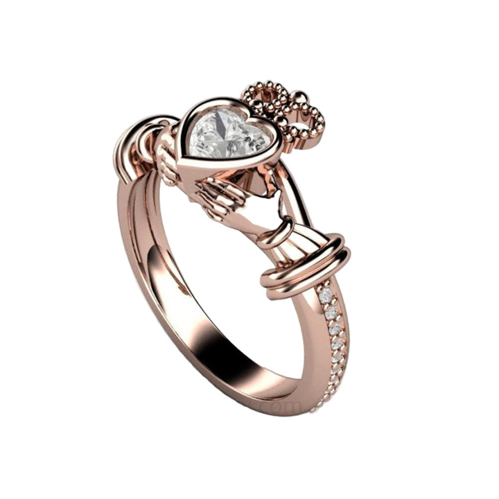 White Sapphire Claddagh Ring Irish Engagement Ring, Rare Earth Jewelry