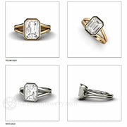 White Sapphire Ring Split Shank Solitaire Bezel Set Engagement Ring 14K White Gold - Rare Earth Jewelry