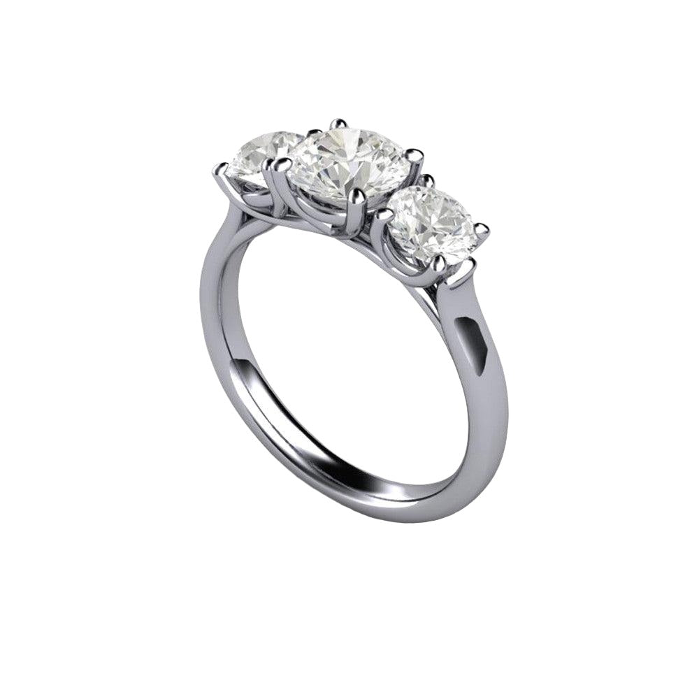 3 Stone Moissanite Engagement Ring | Woven Prong Forever One Design in Gold or Platinum, Rare Earth Jewelry