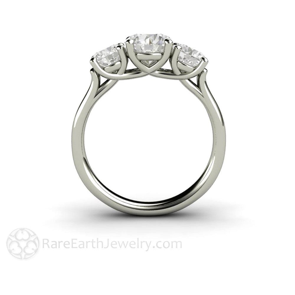 3 Stone Moissanite Engagement Ring | Woven Prong Forever One Design in Gold or Platinum, Rare Earth Jewelry
