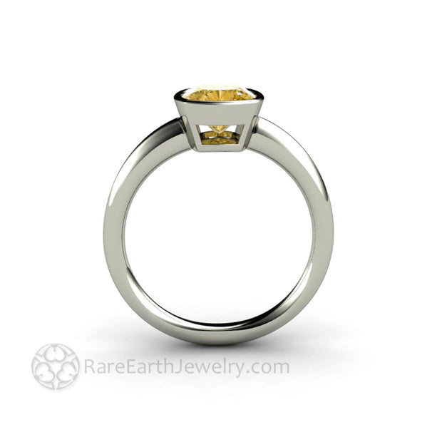 Yellow Moissanite Engagement Ring Cushion Cut Bezel Set Moissanite Solitaire 14K White Gold - Rare Earth Jewelry