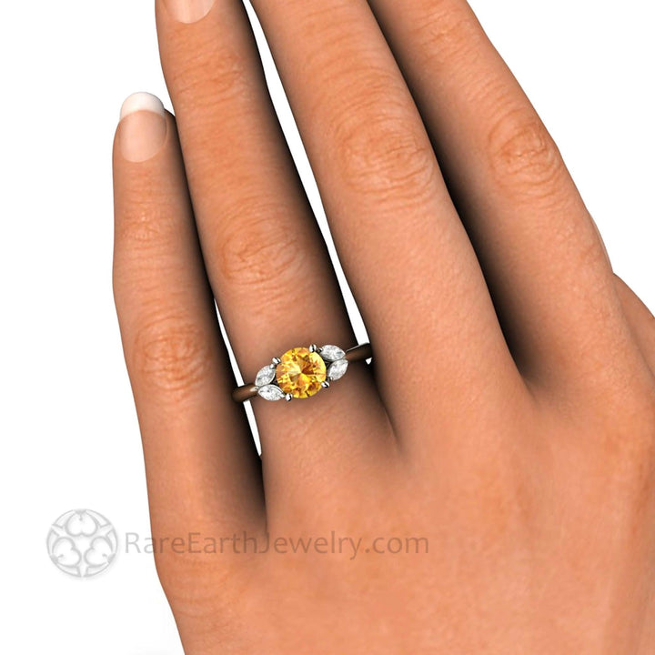 Yellow Sapphire Engagement Ring with Marquise Diamonds, Rare Earth Jewelry