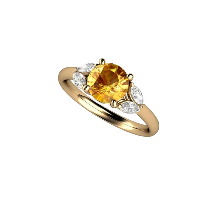 Yellow Sapphire Engagement Ring with Marquise Diamonds, Rare Earth Jewelry