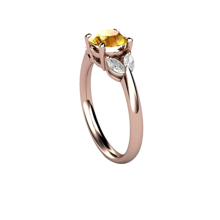 Yellow Sapphire Engagement Ring with Marquise Diamonds, Rare Earth Jewelry