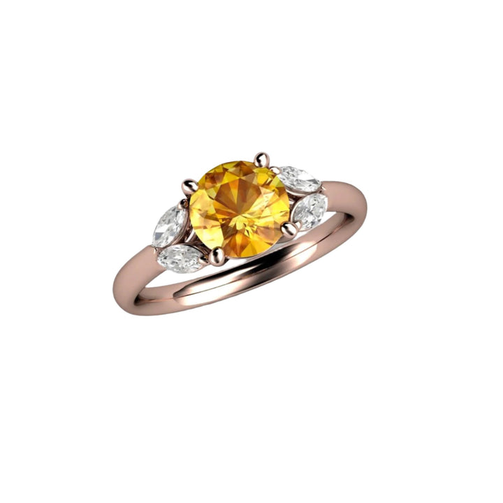Yellow Sapphire Engagement Ring with Marquise Diamonds, Rare Earth Jewelry