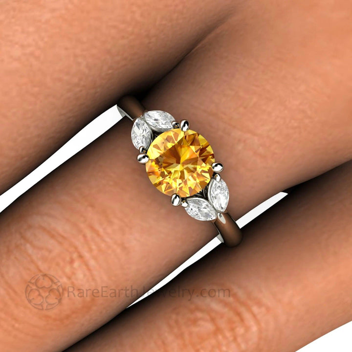 Yellow Sapphire Engagement Ring with Marquise Diamonds, Rare Earth Jewelry