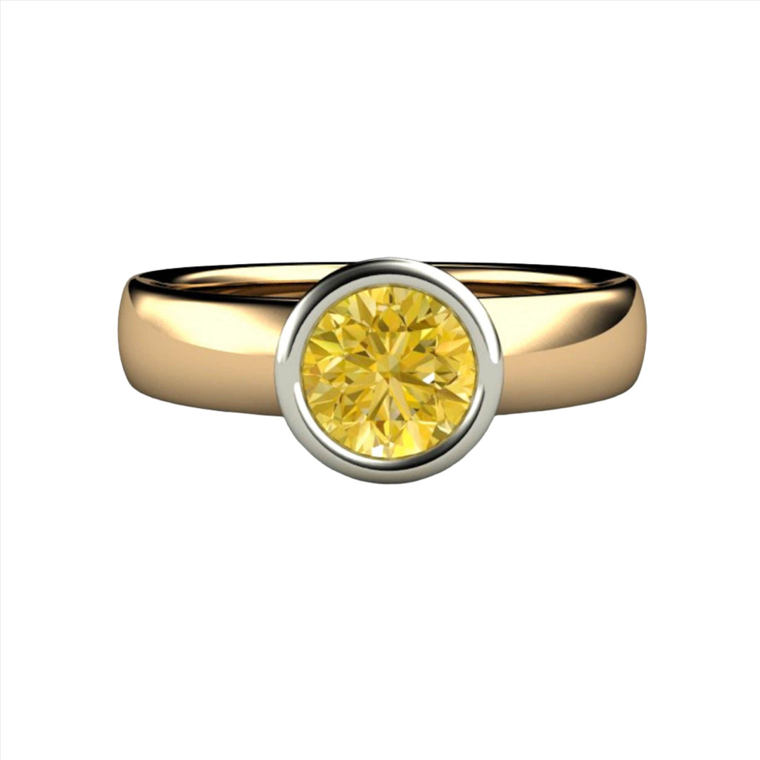Natural Lemon Yellow Sapphire Ring | Bezel Set Solitaire with Hidden Diamond Halo, Rare Earth Jewelry