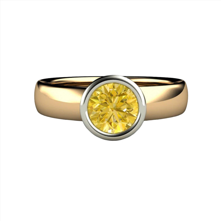 Natural Lemon Yellow Sapphire Ring | Bezel Set Solitaire with Hidden Diamond Halo, Rare Earth Jewelry