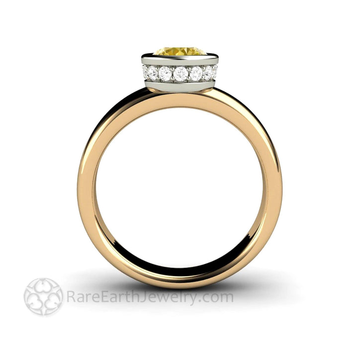 Natural Lemon Yellow Sapphire Ring | Bezel Set Solitaire with Hidden Diamond Halo, Rare Earth Jewelry