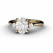 1 Carat Oval Lab Created Diamond Engagement Ring Three Stone Style in Yellow Gold