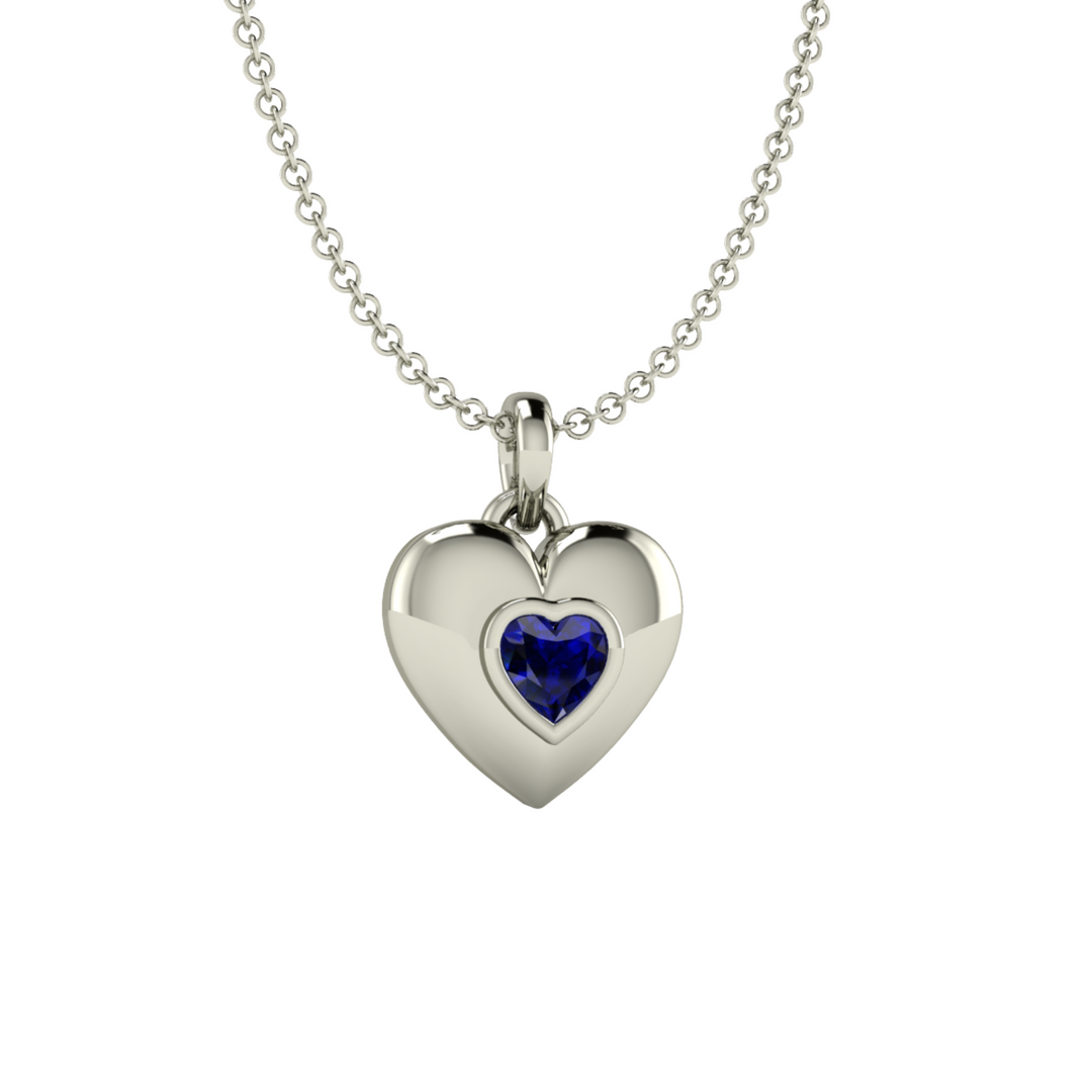 Bezel Set Sapphire Pendant, Heart Cut Sapphire Necklace, September Birthday Gift