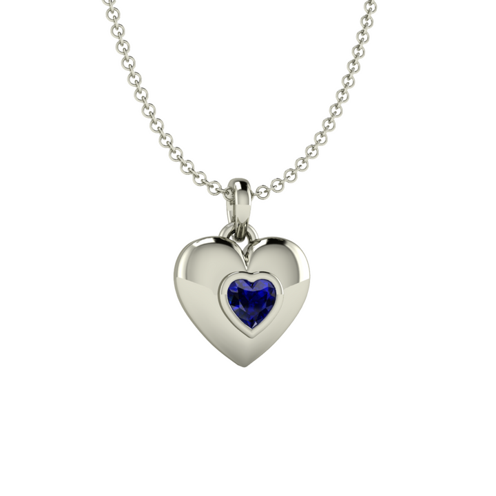 Bezel Set Sapphire Pendant, Heart Cut Sapphire Necklace, September Birthday Gift