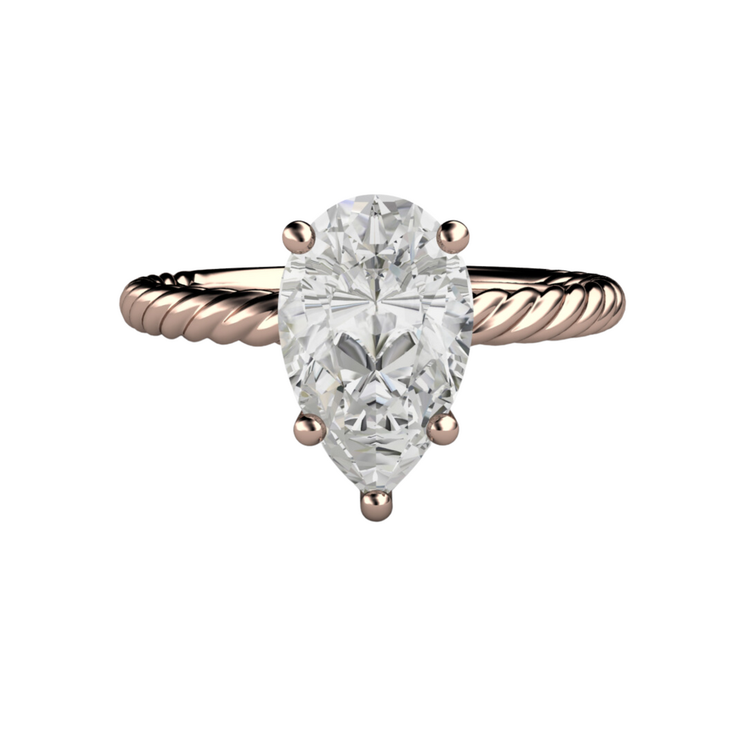 Pear Cut Lab Created Diamond Solitaire Engagement Ring in 14K Rose Gold