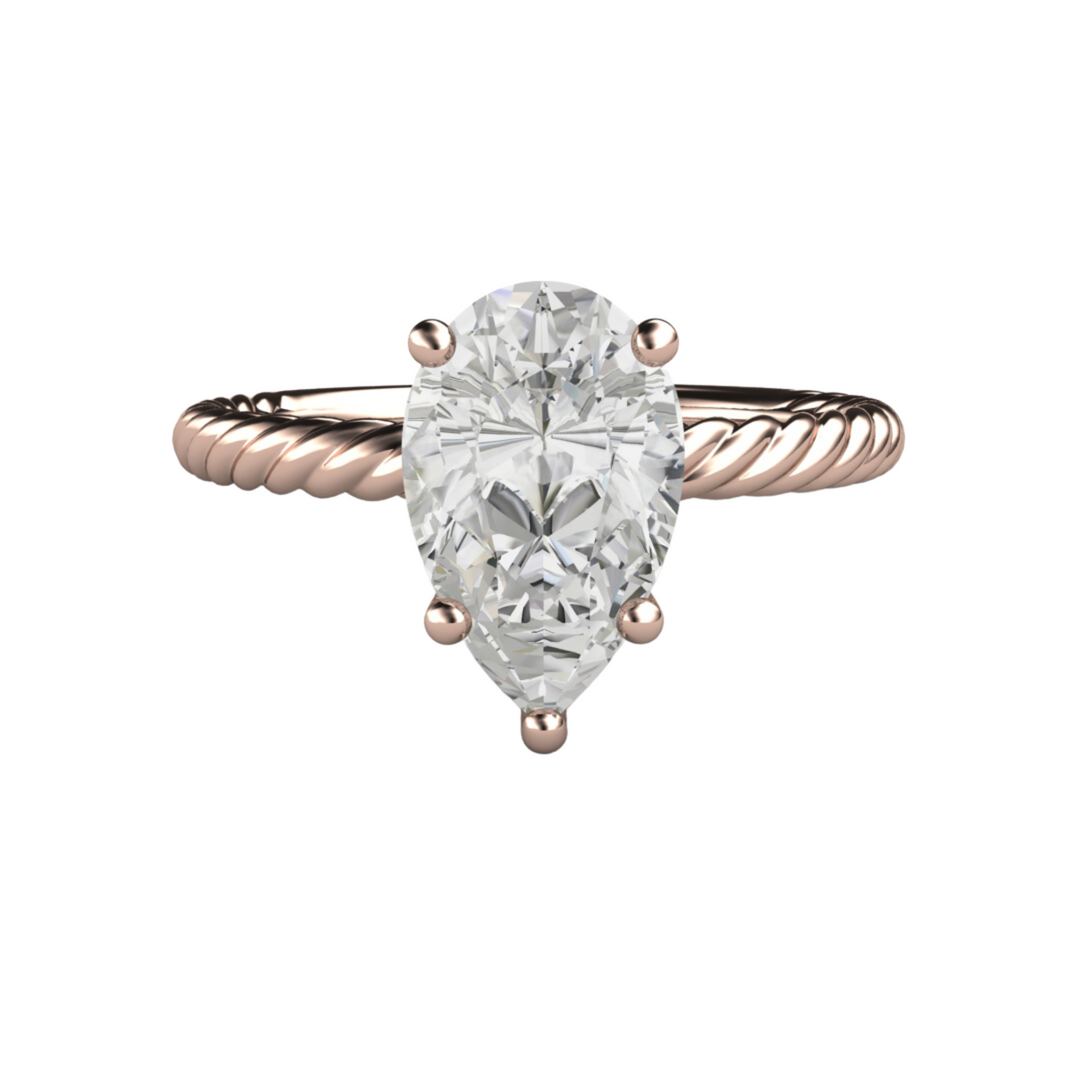 1.5 Carat Pear-cut Lab Grown Diamond Ring with Rope-Style Band in 18K Rose Gold