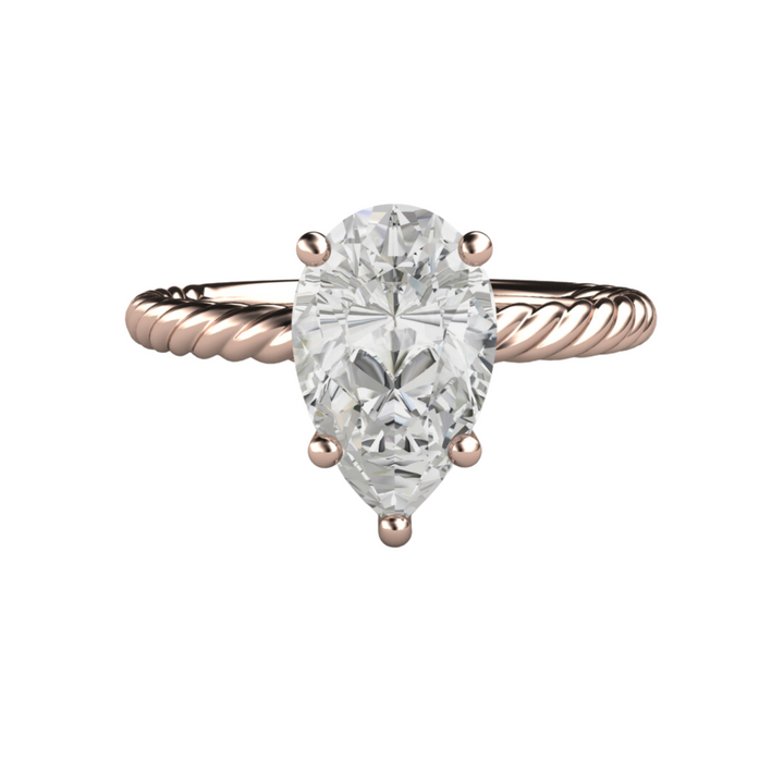 1.5 Carat Pear-cut Lab Grown Diamond Ring with Rope-Style Band in 18K Rose Gold