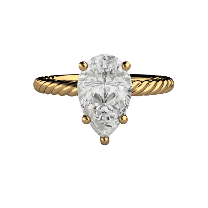 IGI Certified Lab Grown Diamond Pear Cut Solitaire Engagement Ring in 18K Yellow Gold