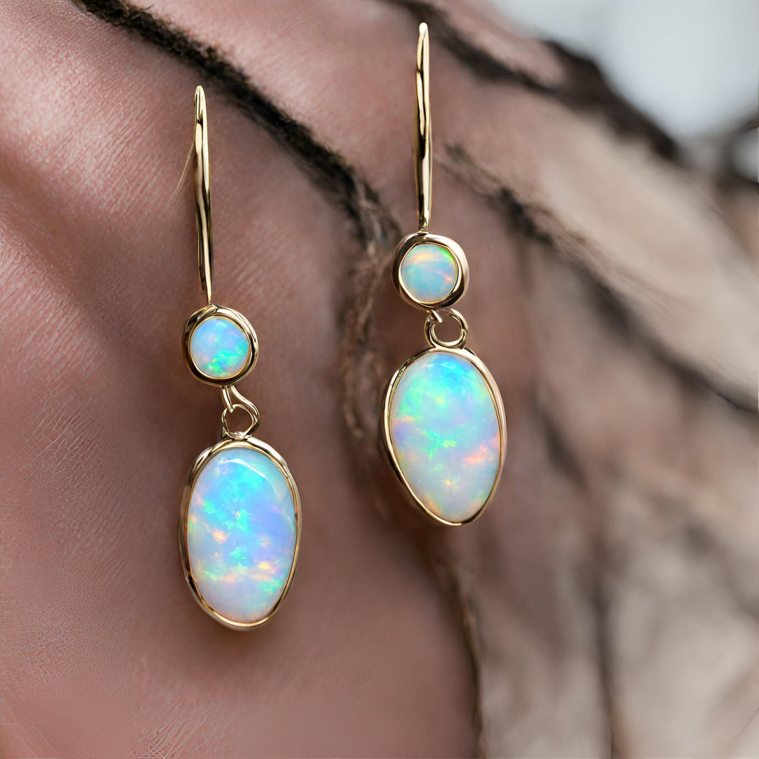 14K Gold Natural Opal Earrings in a Freeform Dangle Design from Rare Earth Jewelry