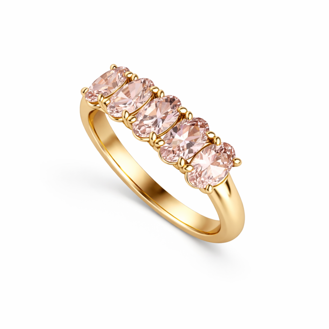 Oval Natural Tourmaline Ring in Yellow Gold with 5 Light Pink Gemstones | Rare Earth Jewelry