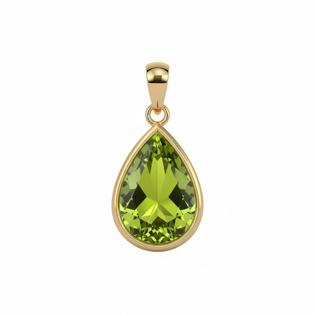 14K Peridot Pear Cut Pendant in Modern Minimalist Bezel Setting,  Natural Green Gemstone, August Birthday Gift | Rare Earth Jewelry