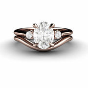 14K Rose Gold Lab Grown Oval Diamond Three Stone Bridal Set