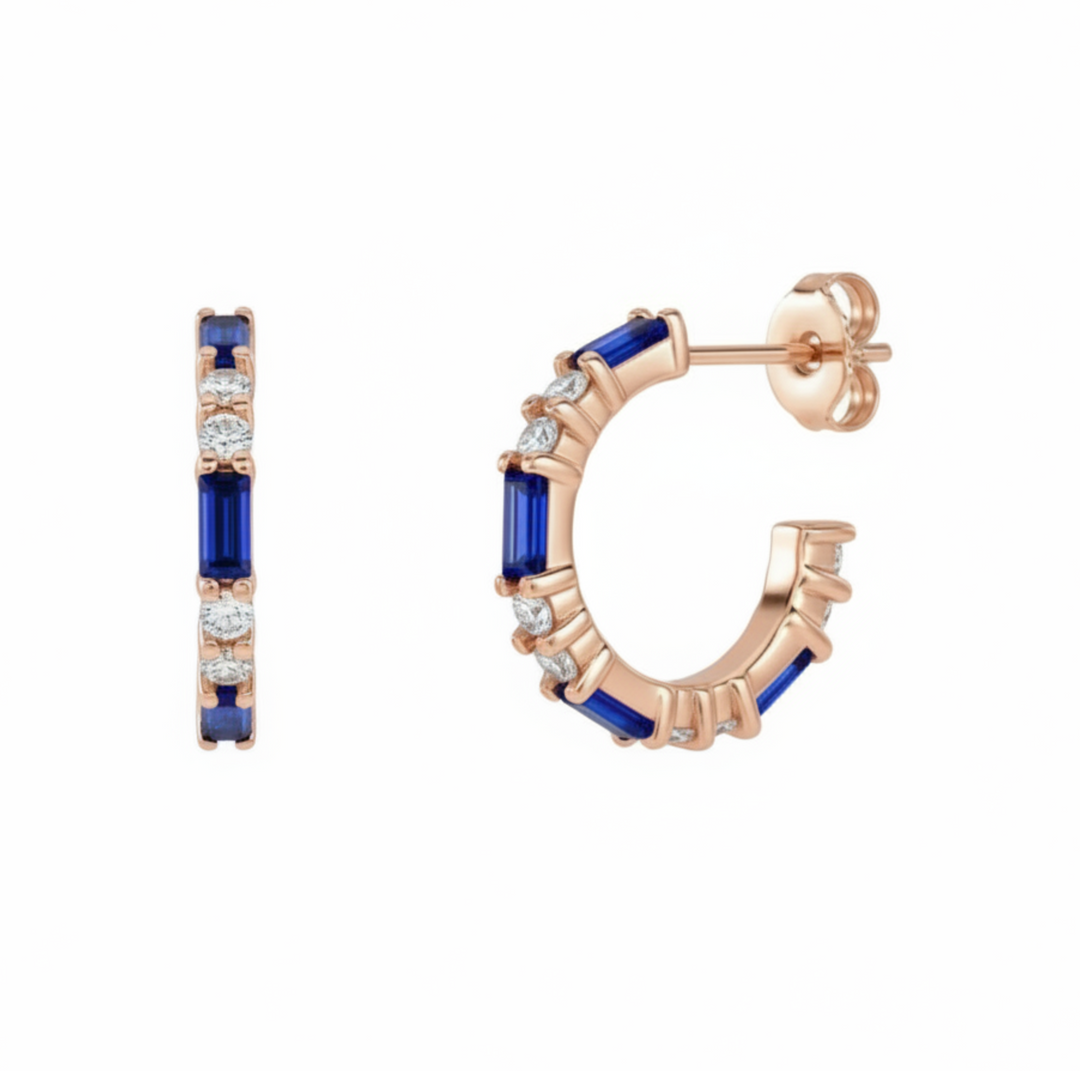 14K Rose Gold Sapphire Earrings with Diamond Accents, 14K Gemstone Earrings, September birthday gift | Rare Earth Jewelry