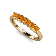 18K Yellow Gold natural Citrine ring with square princess cut yellow orange gemstones.  Stackable ring or wedding band with November birthstone.