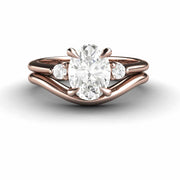 18K Rose Gold Oval Diamond Ring Lab Created Diamond Engagement Bridal Set