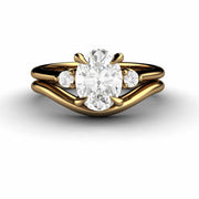 18K Yellow Gold Oval Diamond 3 Stone Engagement Ring and Band