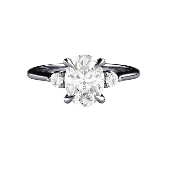 1 Carat Oval Lab Grown Diamond Engagement Ring Three Stone Trio in Platinum